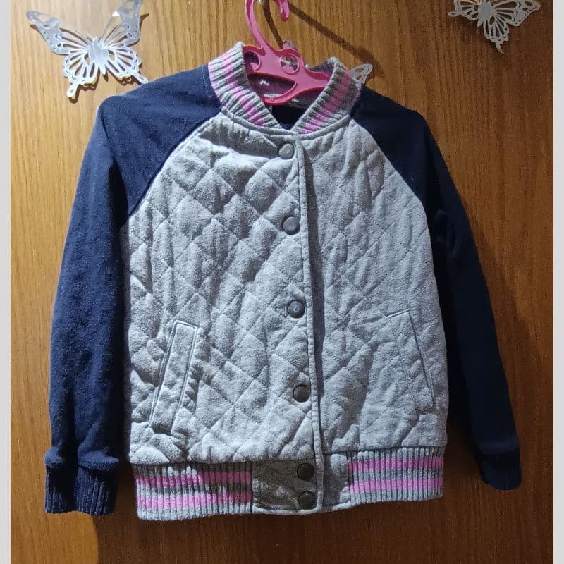 GapKids Girls Jacket Coat Size 6-7 Years Grey Navy-Good Condition