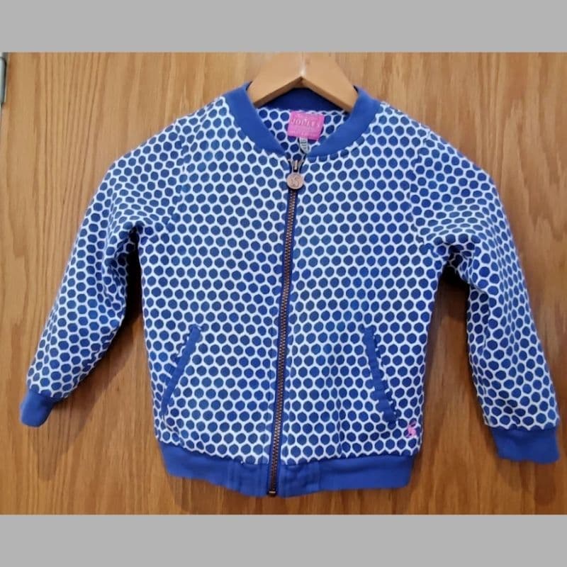 Joules Jessie Girls Bomber Jacket Blue & White Geometric Print 5–6 Years - VGC
